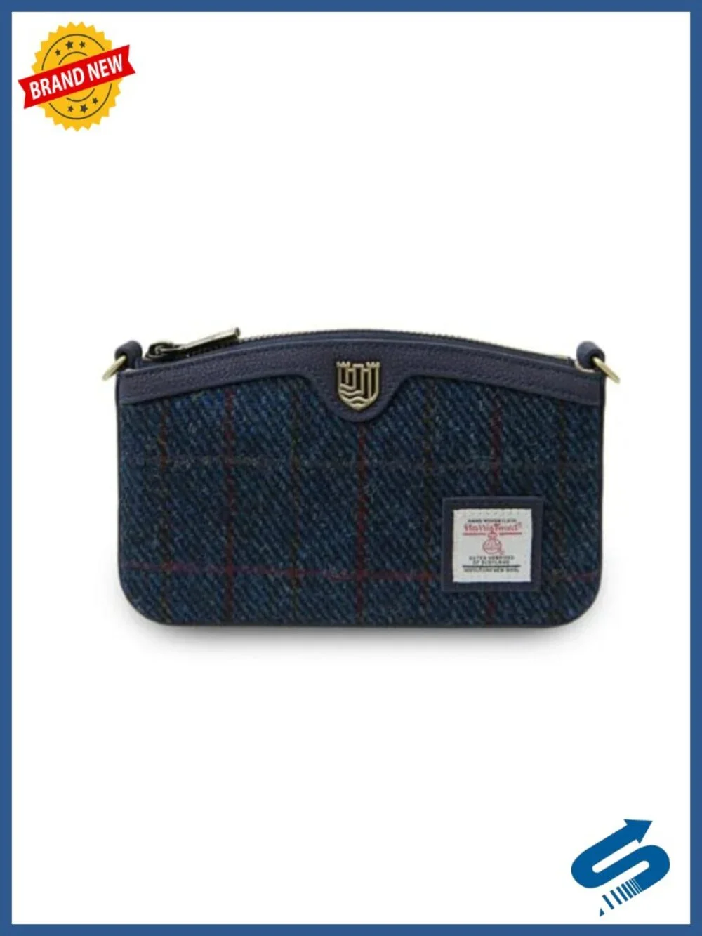 Harris Tweed Leather Crossbody Bag Convertible Clutch Detachable Strap